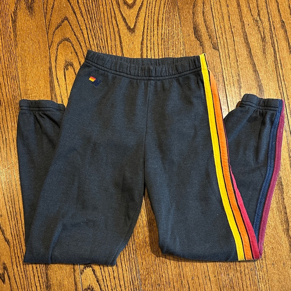 Aviator Nation Kids 5 Stripe Sweatpants size 12 charcoal gray